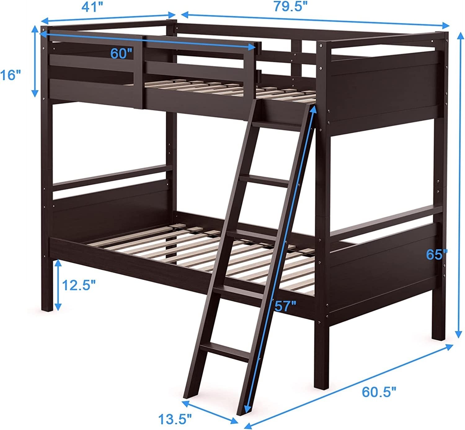 Twin Over Twin Bunk Bed Convertible 2 Individual Beds Wooden , Dark Brown Bunk Bed Frame   at Gallery Canada