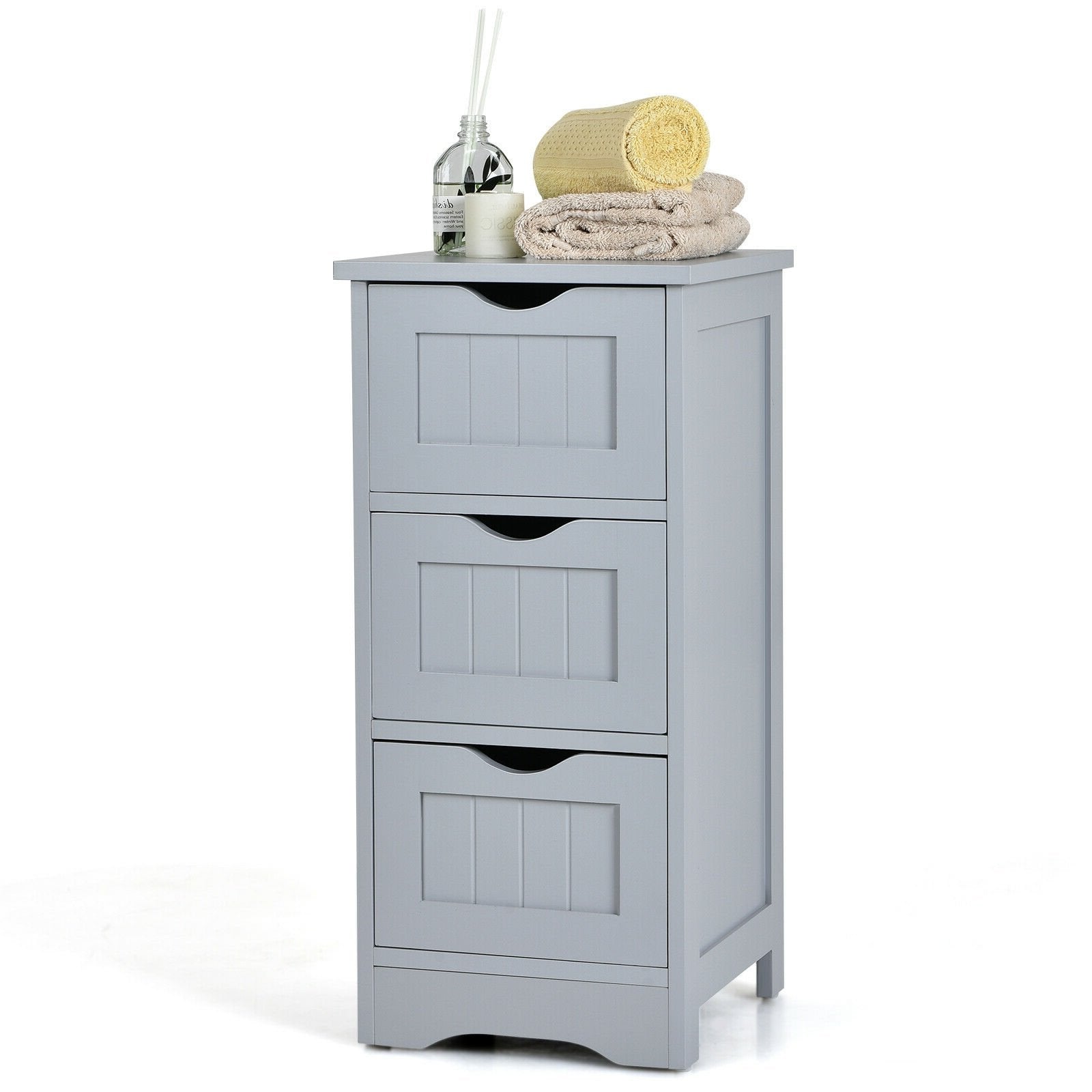 Bathroom Wooden Free Standing Storage Side Floor Cabinet Organizer-3-Tier., Gray Floor Cabinets   at Gallery Canada