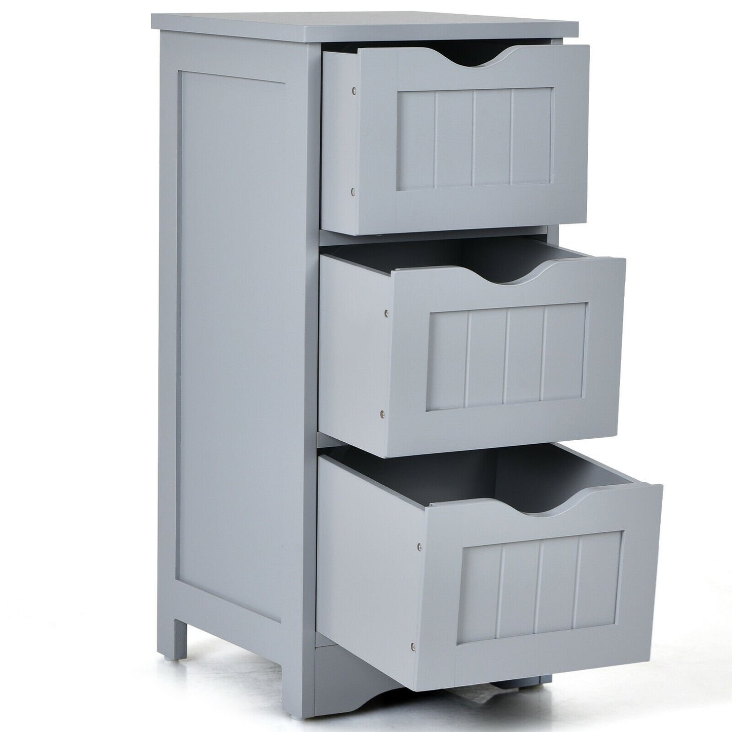 Bathroom Wooden Free Standing Storage Side Floor Cabinet Organizer-3-Tier., Gray Floor Cabinets   at Gallery Canada