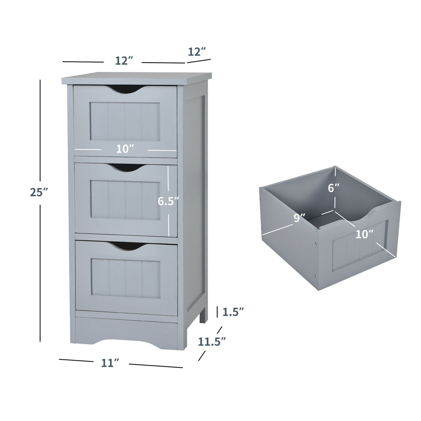 Bathroom Wooden Free Standing Storage Side Floor Cabinet Organizer-3-Tier., Gray Floor Cabinets   at Gallery Canada