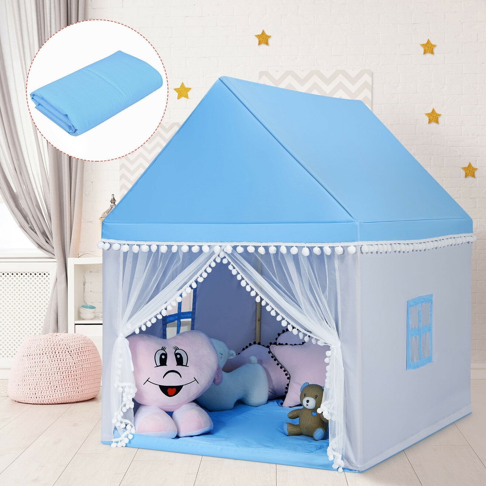 Kids Play Tent Large Playhouse Children Play Castle Fairy Tent Gift with Mat, Blue Play Tents & Playhouse   at Gallery Canada