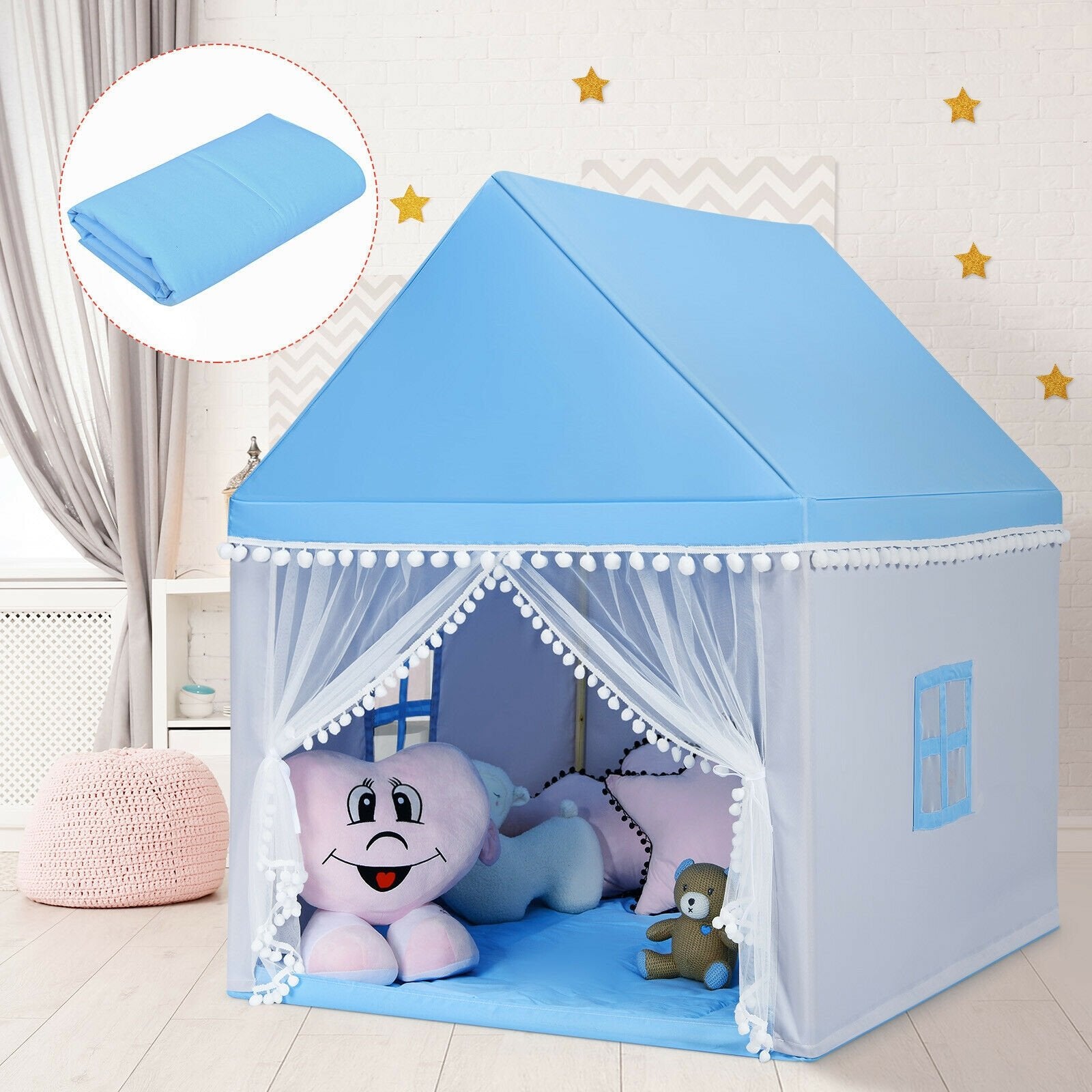 Kids Play Tent Large Playhouse Children Play Castle Fairy Tent Gift with Mat, Blue - Gallery Canada