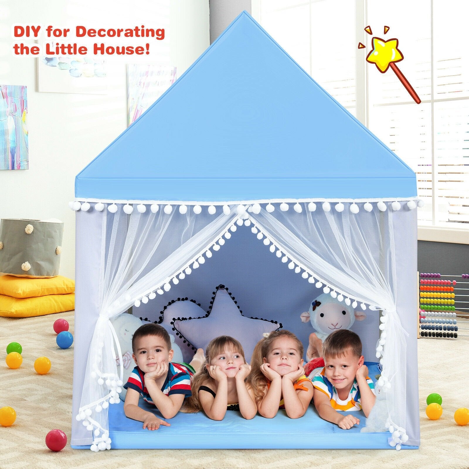 Kids Play Tent Large Playhouse Children Play Castle Fairy Tent Gift with Mat, Blue Play Tents & Playhouse   at Gallery Canada