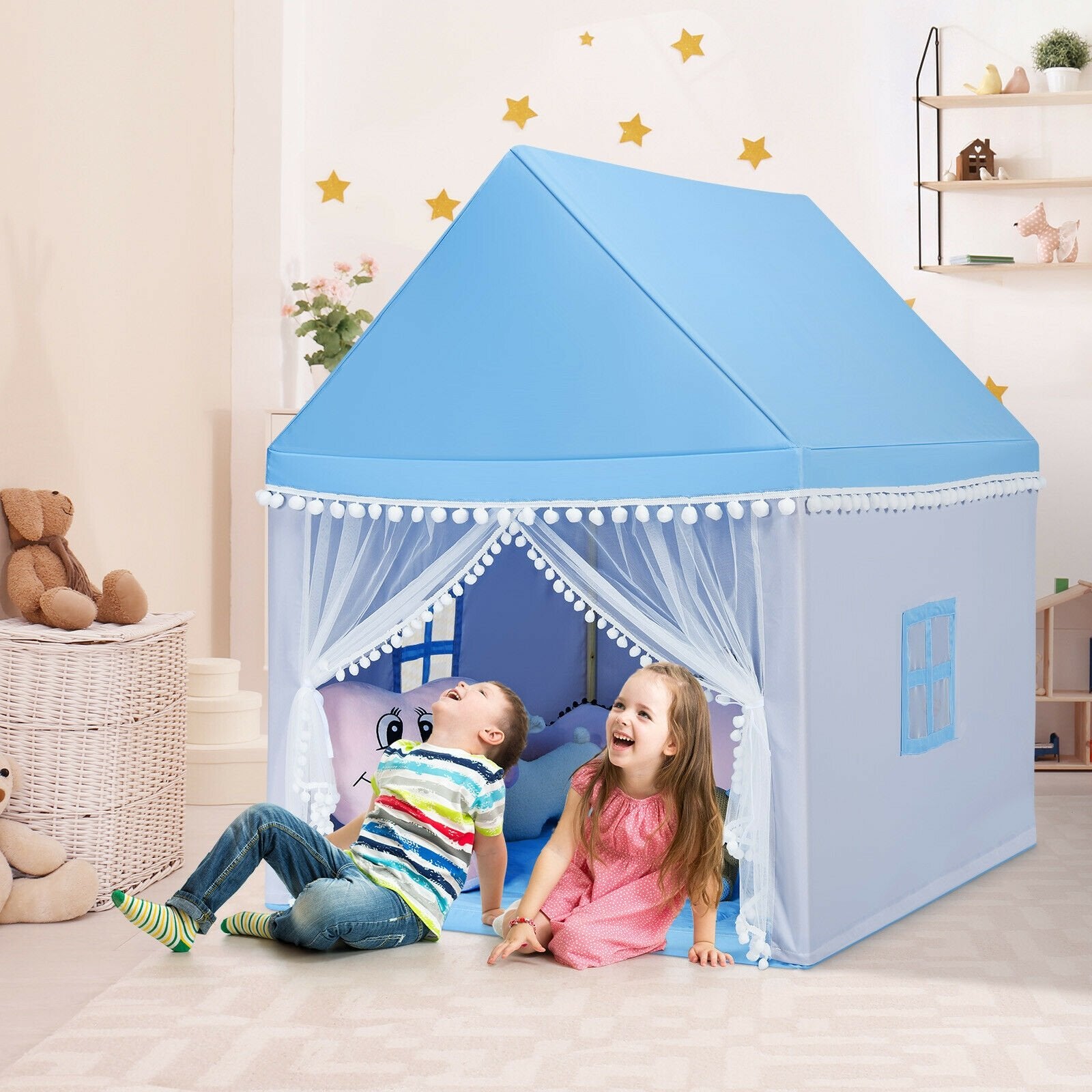 Kids Play Tent Large Playhouse Children Play Castle Fairy Tent Gift with Mat, Blue Play Tents & Playhouse   at Gallery Canada