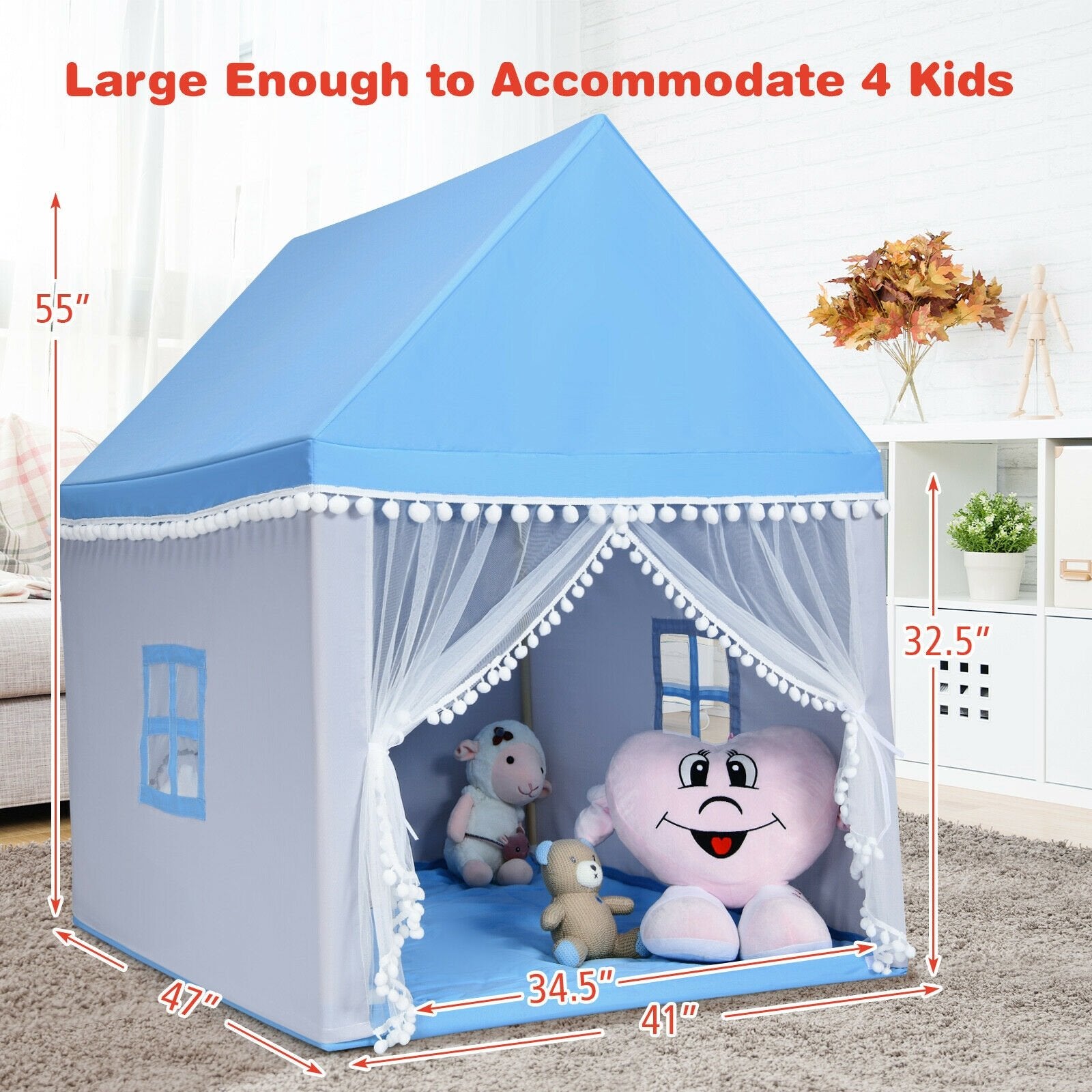 Kids Play Tent Large Playhouse Children Play Castle Fairy Tent Gift with Mat, Blue Play Tents & Playhouse   at Gallery Canada