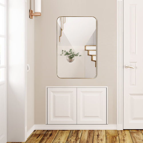 32 Inch x 20 Inch Metal Frame Wall-Mounted Rectangle Mirror, Golden