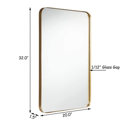 32 Inch x 20 Inch Metal Frame Wall-Mounted Rectangle Mirror, Golden Wall Mirrors   at Gallery Canada