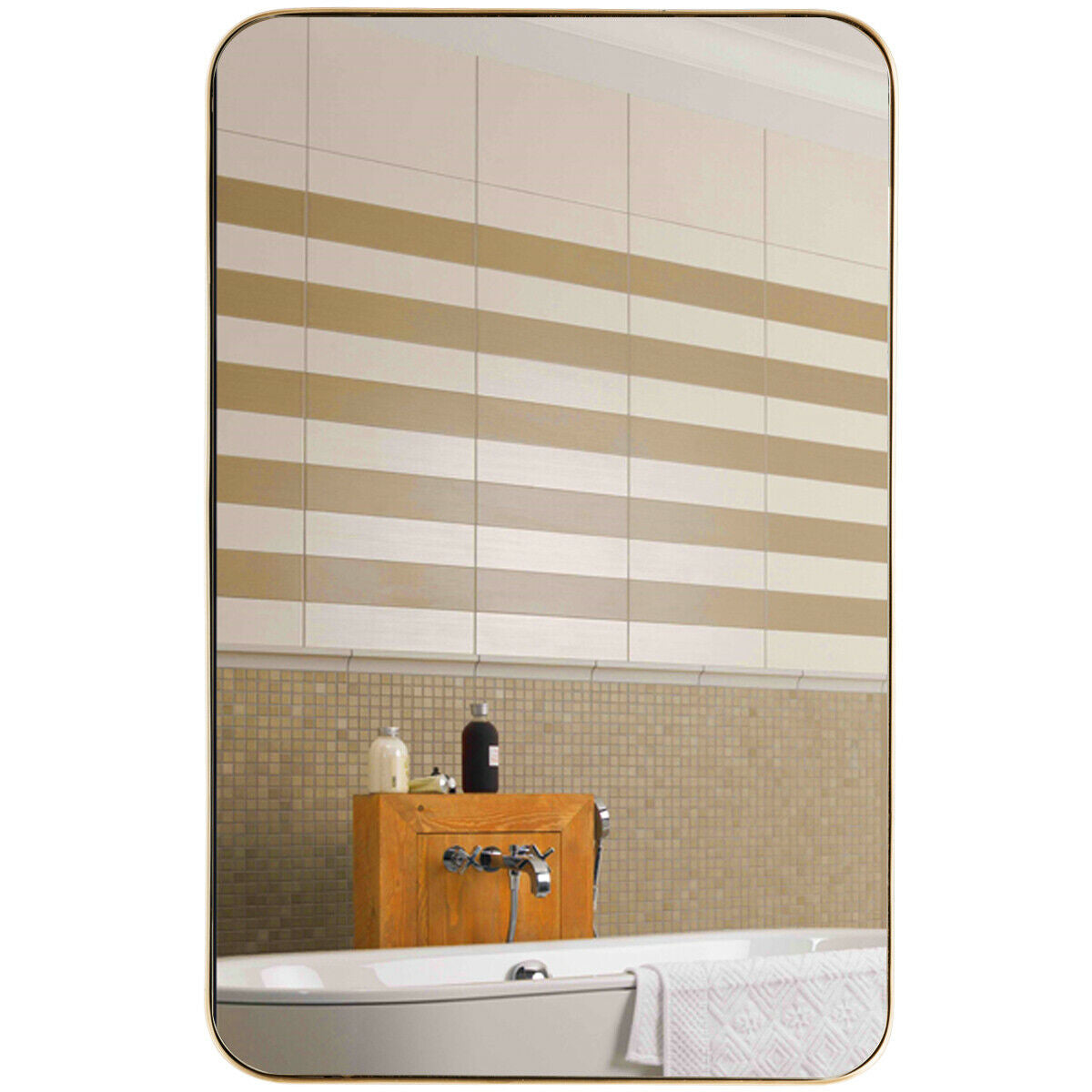 32 Inch x 20 Inch Metal Frame Wall-Mounted Rectangle Mirror, Golden Wall Mirrors   at Gallery Canada