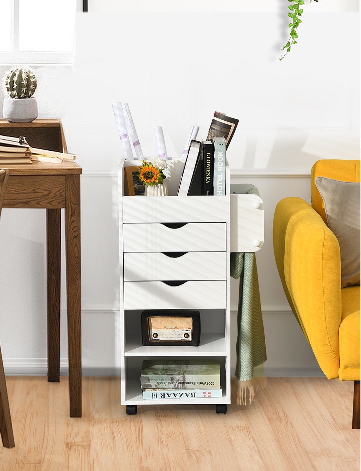 Wooden Utility Rolling Craft Storage Cart, White File Cabinets   at Gallery Canada