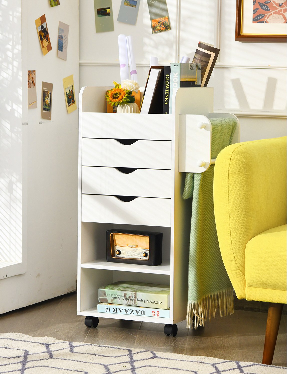 Wooden Utility Rolling Craft Storage Cart, White File Cabinets   at Gallery Canada