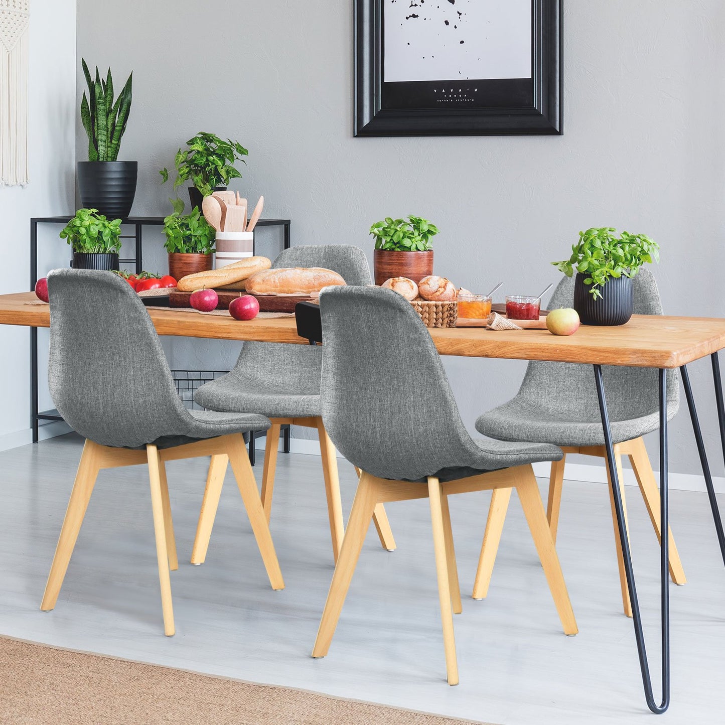 4 Pieces Modern Dining Chair Set with Wood Legs and Fabric Cushion Seat, Gray Dining Chairs   at Gallery Canada