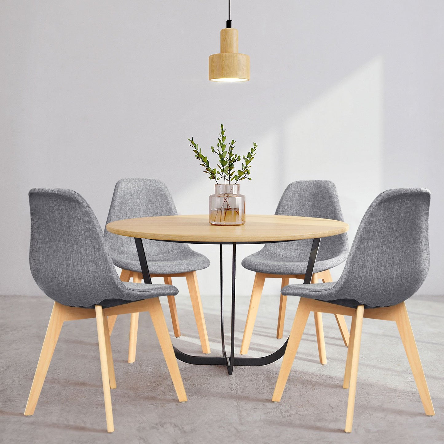 4 Pieces Modern Dining Chair Set with Wood Legs and Fabric Cushion Seat, Gray Dining Chairs   at Gallery Canada