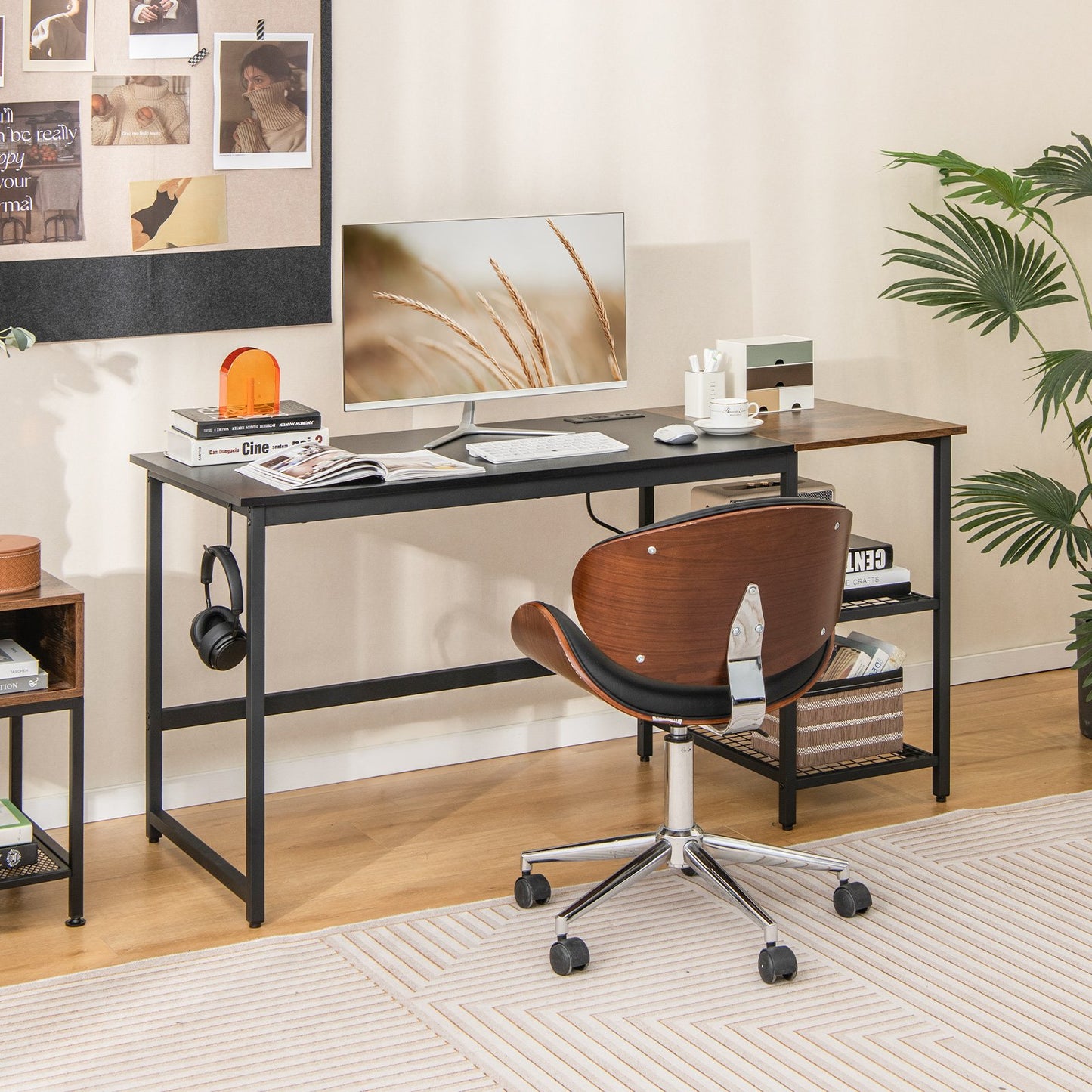 59 Inch Home Office Computer Desk with Removable Storage Shelves, Black - Gallery Canada