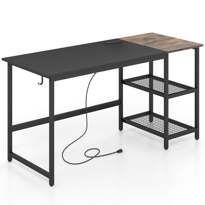 59 Inch Home Office Computer Desk with Removable Storage Shelves, Black - Gallery Canada