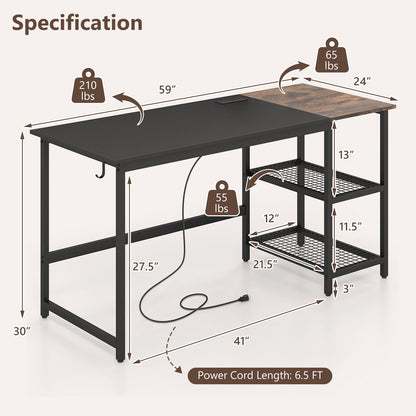 59 Inch Home Office Computer Desk with Removable Storage Shelves, Black - Gallery Canada