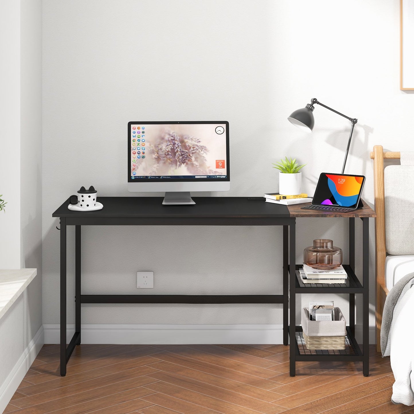 59 Inch Home Office Computer Desk with Removable Storage Shelves, Black Computer Desks   at Gallery Canada