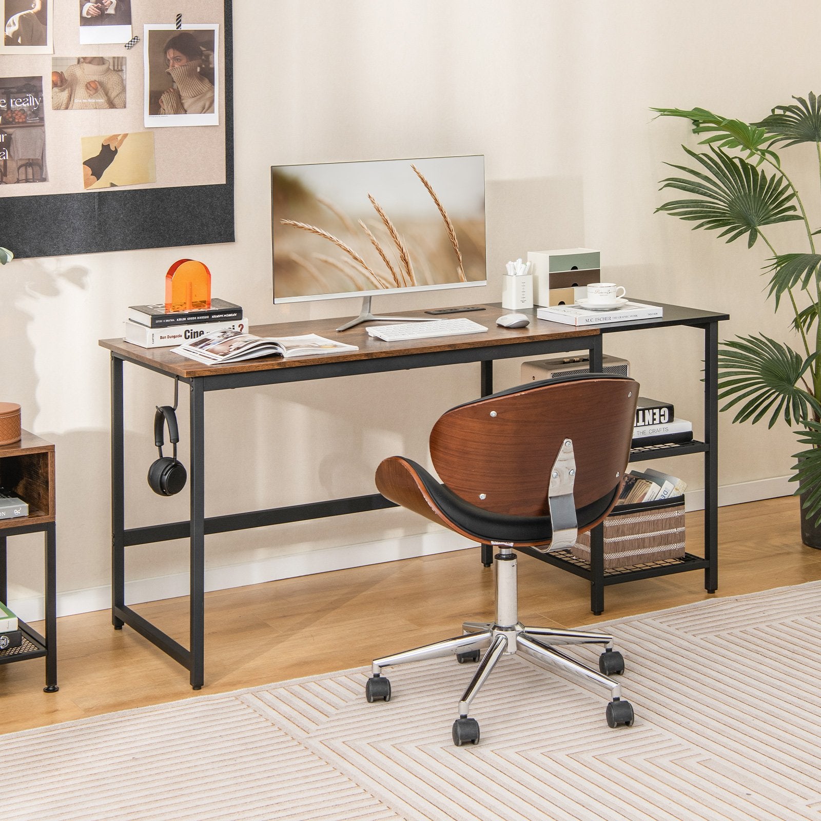 59 Inch Home Office Computer Desk with Removable Storage Shelves, Rustic Brown Computer Desks   at Gallery Canada