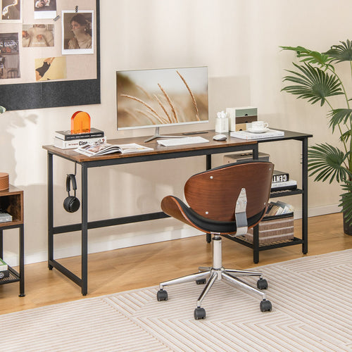 59 Inch Home Office Computer Desk with Removable Storage Shelves, Rustic Brown