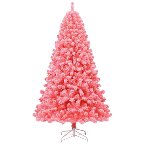 Pink Christmas Tree with Snow Flocked PVC Tips and Metal Stand-7.5 ft, Pink