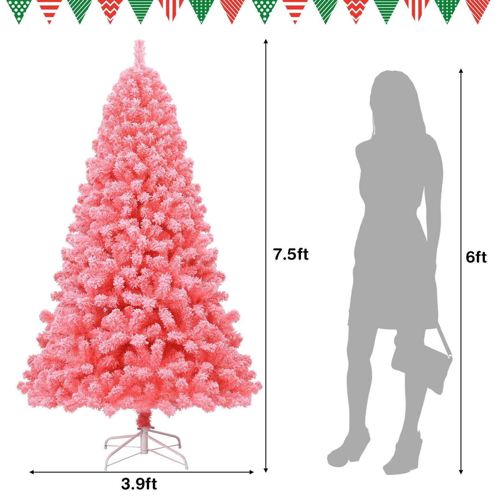 Pink Christmas Tree with Snow Flocked PVC Tips and Metal Stand-7.5 ft, Pink Christmas Tree   at Gallery Canada