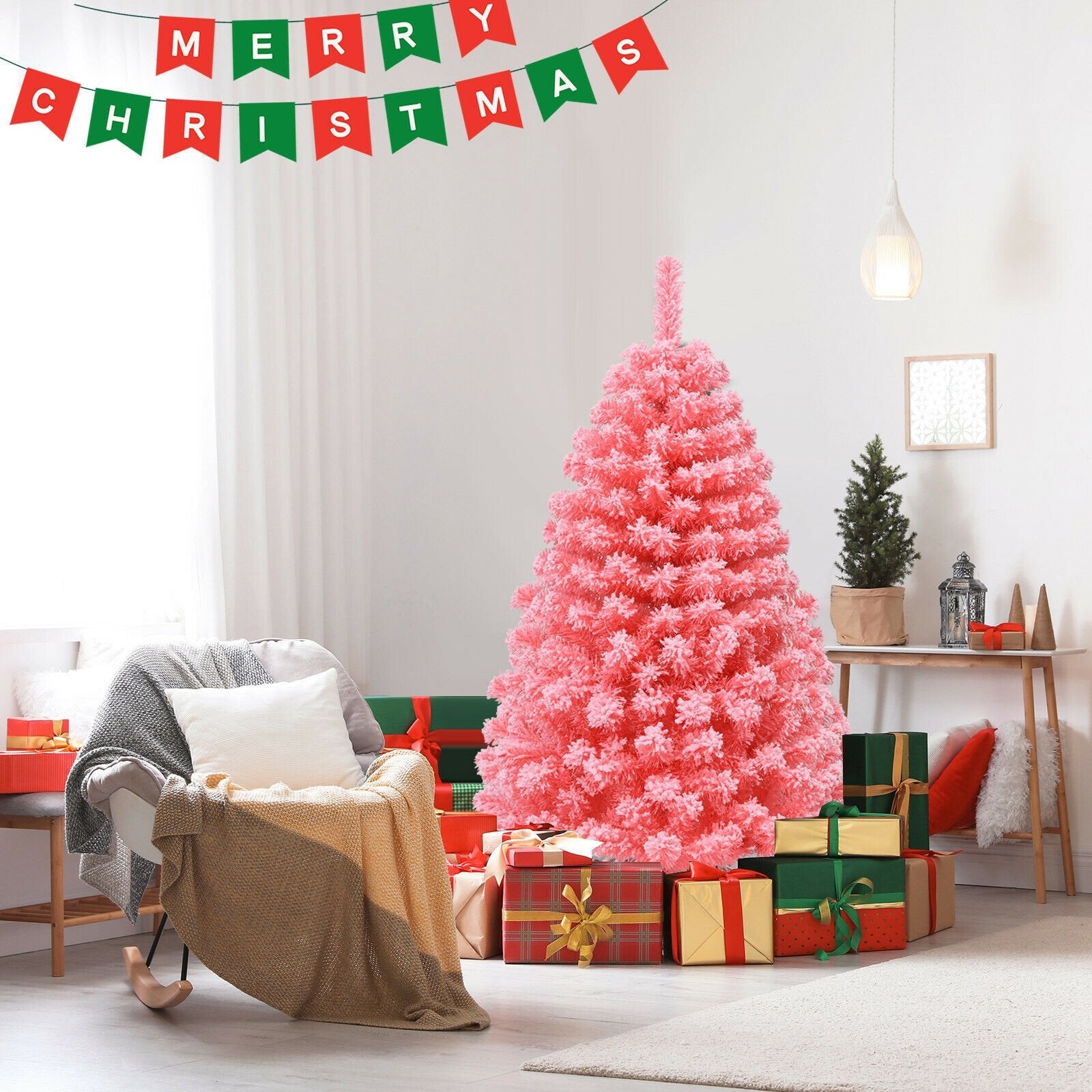 Pink Christmas Tree with Snow Flocked PVC Tips and Metal Stand-4.5 ft, Pink Christmas Tree   at Gallery Canada