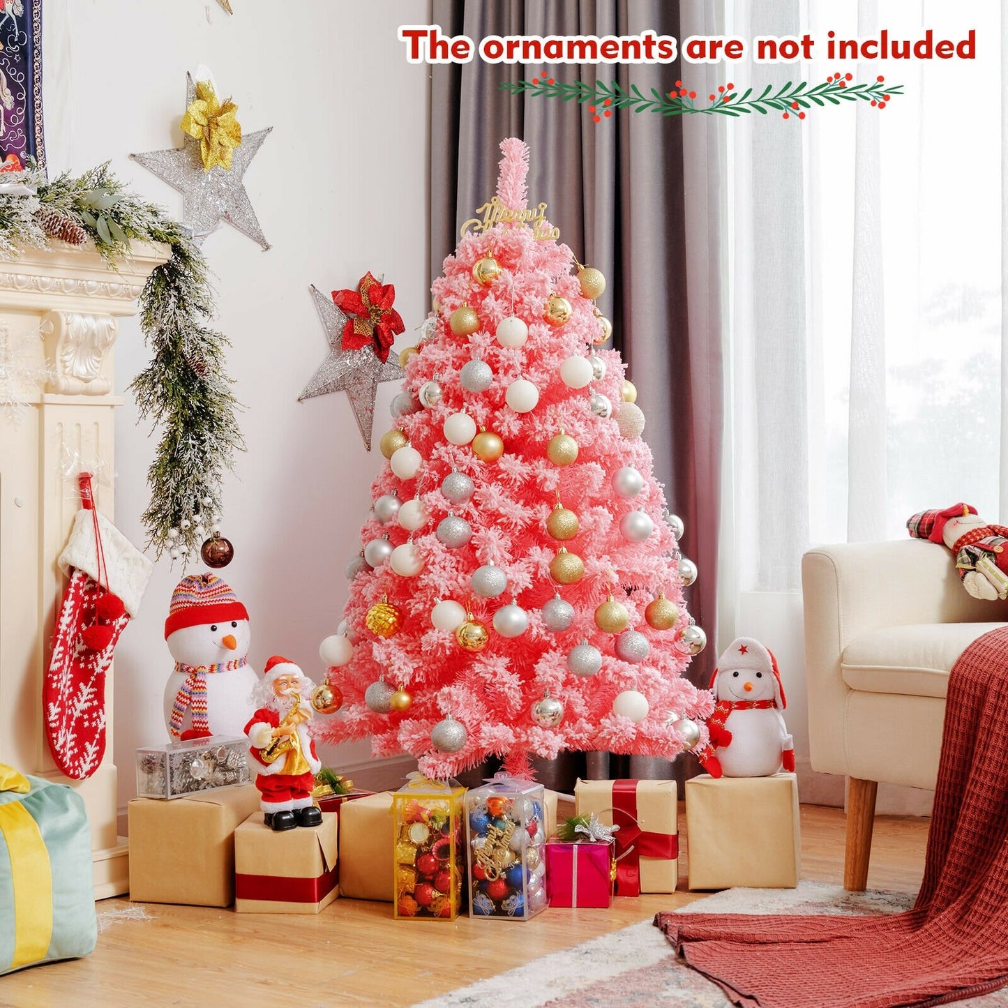 Pink Christmas Tree with Snow Flocked PVC Tips and Metal Stand-4.5 ft, Pink Christmas Tree   at Gallery Canada