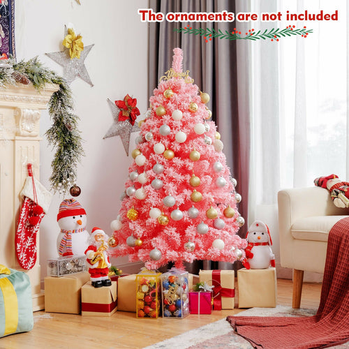 Pink Christmas Tree with Snow Flocked PVC Tips and Metal Stand-4.5 ft, Pink