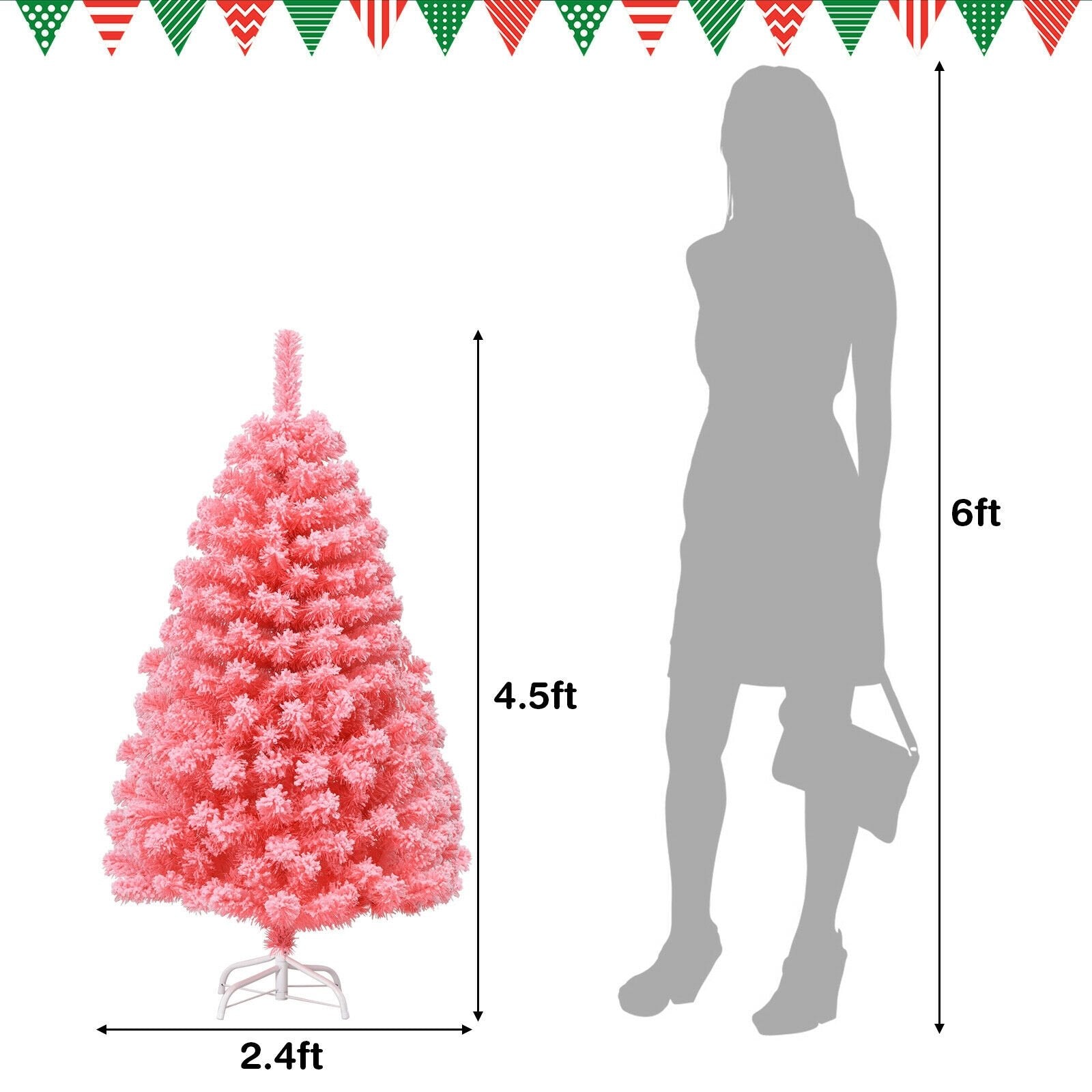 Pink Christmas Tree with Snow Flocked PVC Tips and Metal Stand-4.5 ft, Pink Christmas Tree   at Gallery Canada