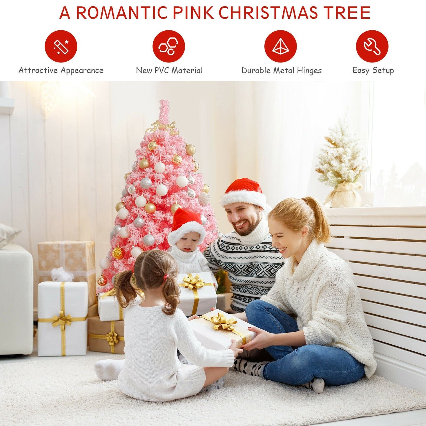 Pink Christmas Tree with Snow Flocked PVC Tips and Metal Stand-4.5 ft, Pink Christmas Tree   at Gallery Canada