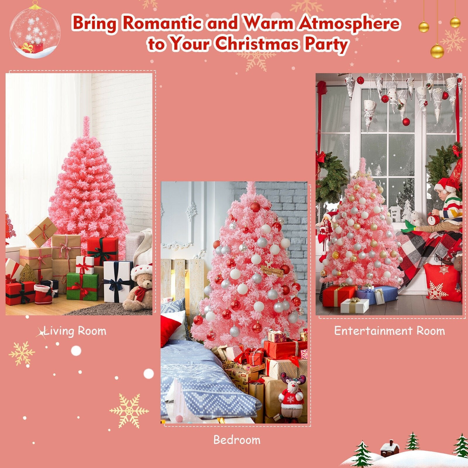 Pink Christmas Tree with Snow Flocked PVC Tips and Metal Stand-4.5 ft, Pink Christmas Tree   at Gallery Canada