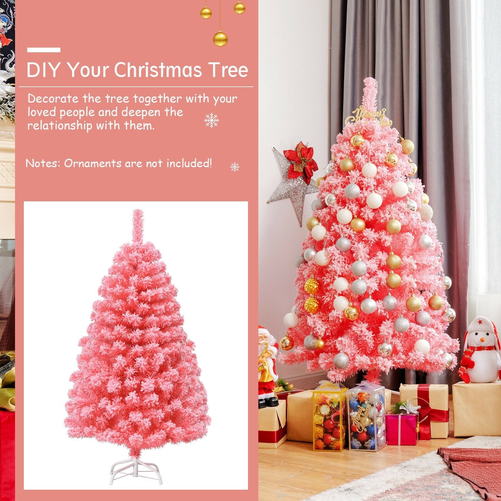 Pink Christmas Tree with Snow Flocked PVC Tips and Metal Stand-4.5 ft, Pink Christmas Tree   at Gallery Canada