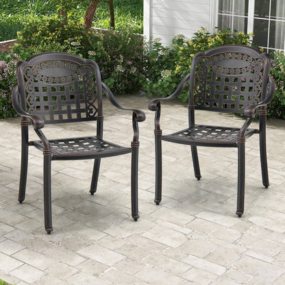 Set of 2 Cast Aluminum Patio Chairs with Armrests, Brown Patio Dining Chairs   at Gallery Canada