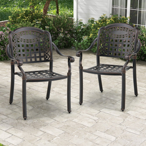 Set of 2 Cast Aluminum Patio Chairs with Armrests, Brown