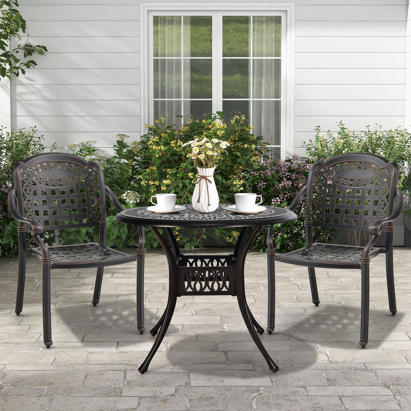 Set of 2 Cast Aluminum Patio Chairs with Armrests, Brown Patio Dining Chairs   at Gallery Canada