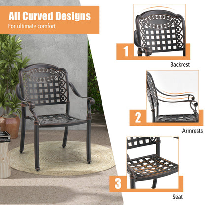 Set of 2 Cast Aluminum Patio Chairs with Armrests, Brown Patio Dining Chairs   at Gallery Canada