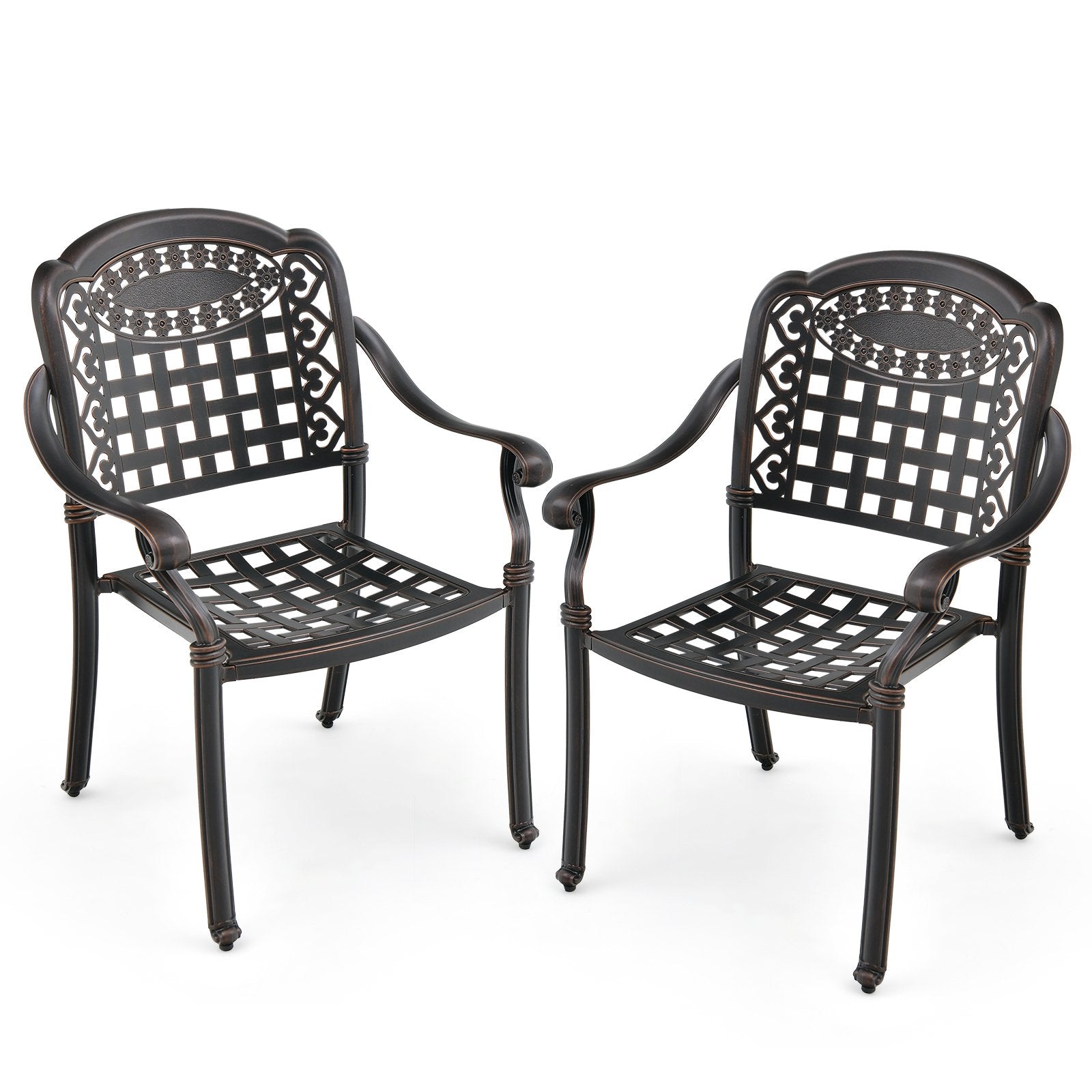 Set of 2 Cast Aluminum Patio Chairs with Armrests, Brown Patio Dining Chairs   at Gallery Canada