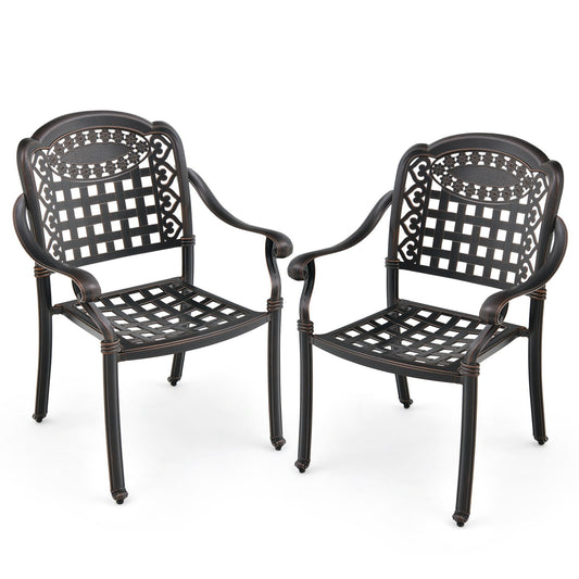 Set of 2 Cast Aluminum Patio Chairs with Armrests, Brown - Gallery Canada