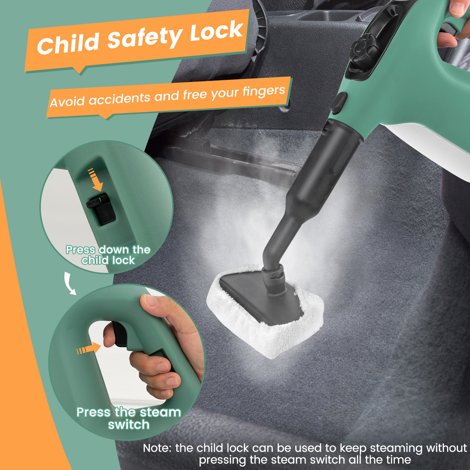 1400W Handheld Steam Cleaner with 14-Piece Accessory Kit and Child Lock, Green Vacuums & Cleaners at Gallery Canada
