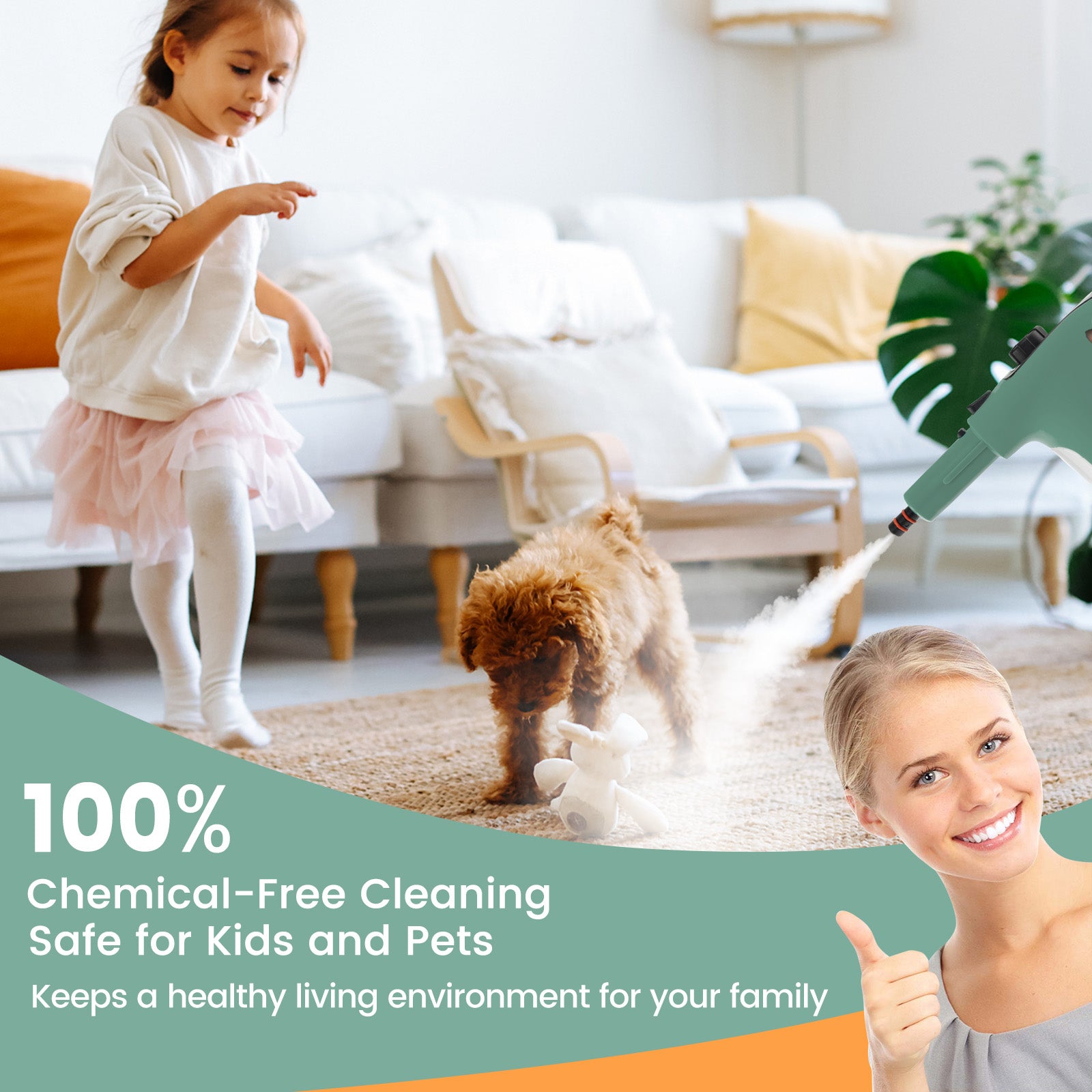 1400W Handheld Steam Cleaner with 14-Piece Accessory Kit and Child Lock, Green Vacuums & Cleaners at Gallery Canada