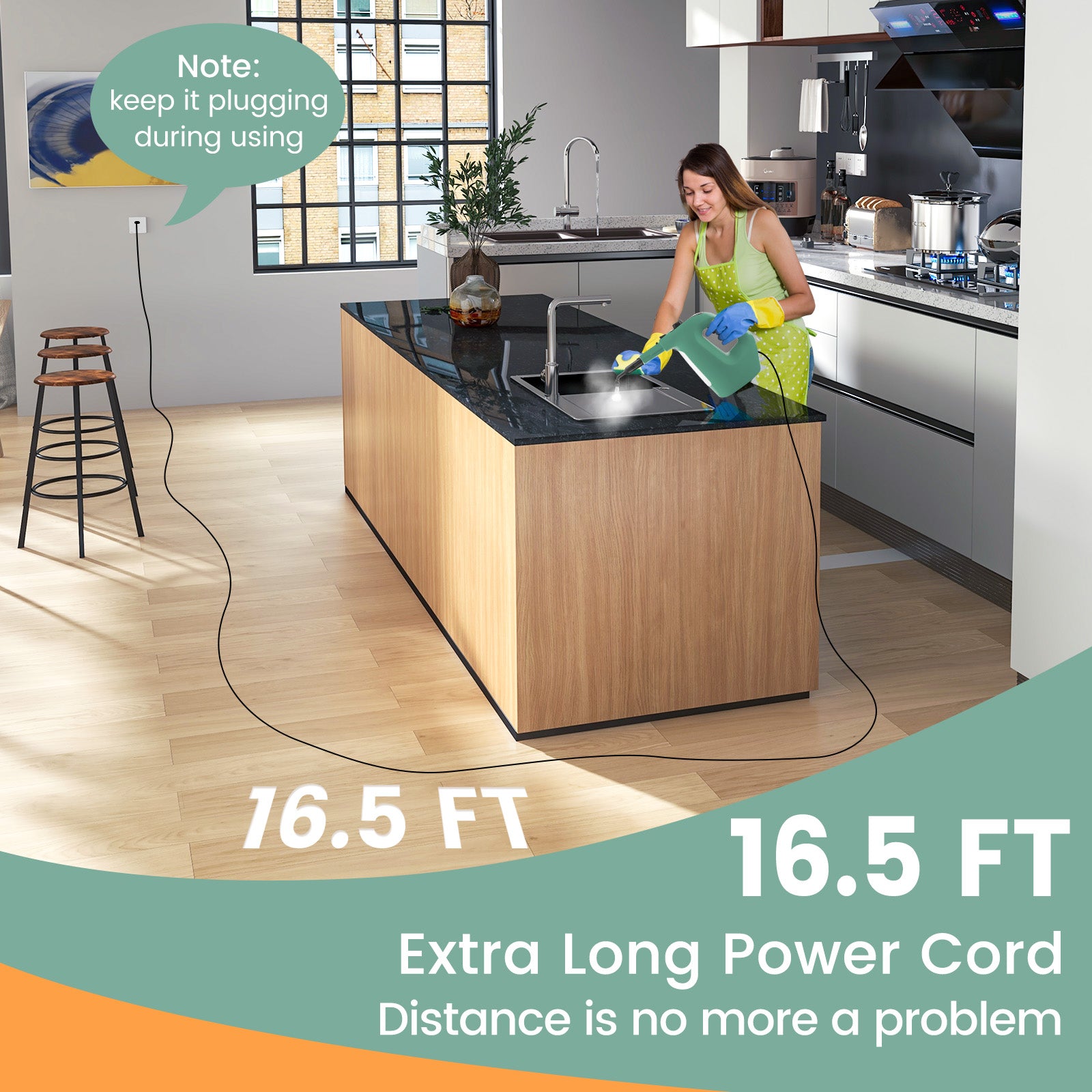 1400W Handheld Steam Cleaner with 14-Piece Accessory Kit and Child Lock, Green Vacuums & Cleaners at Gallery Canada