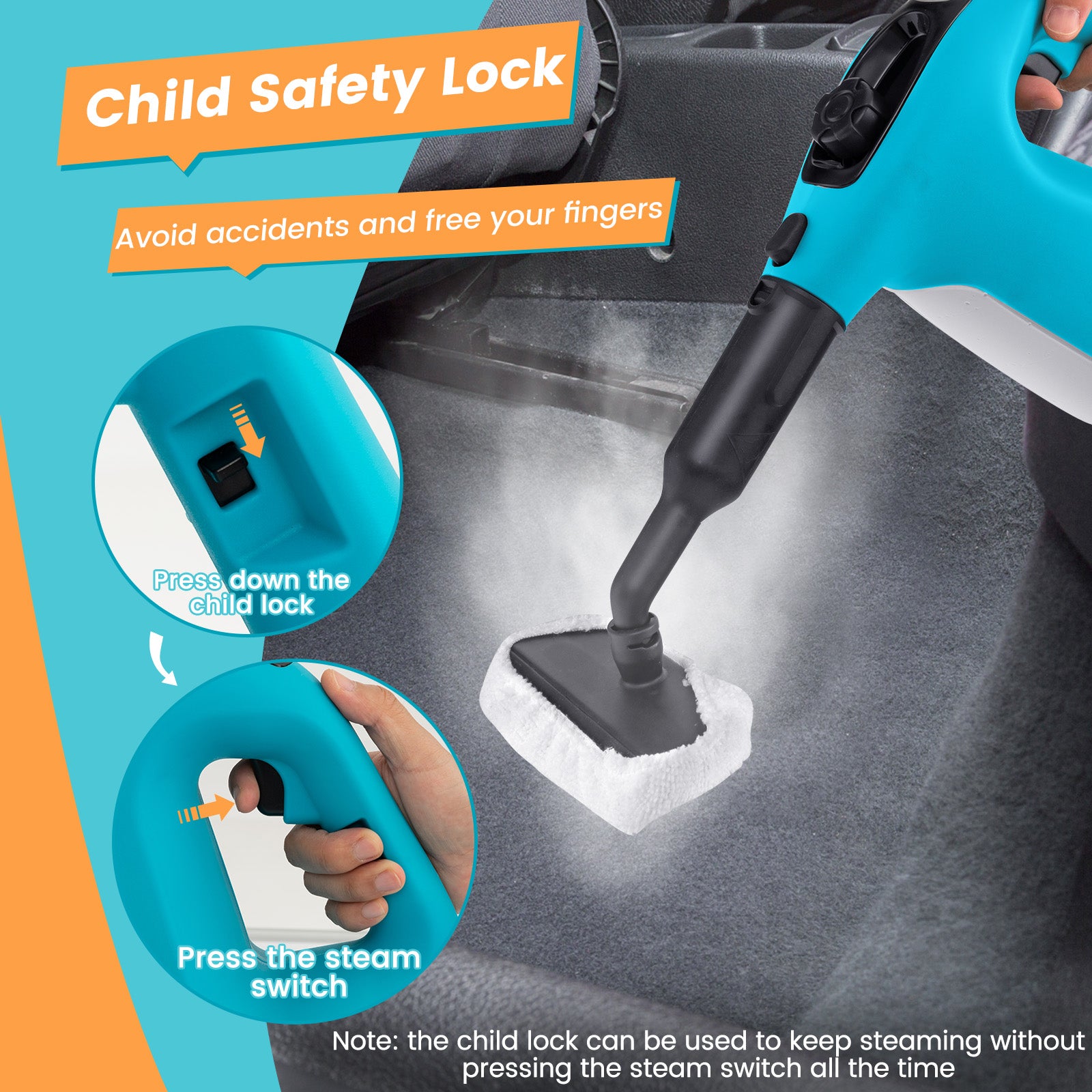 1400W Handheld Steam Cleaner with 14-Piece Accessory Kit and Child Lock, Blue Vacuums & Cleaners at Gallery Canada