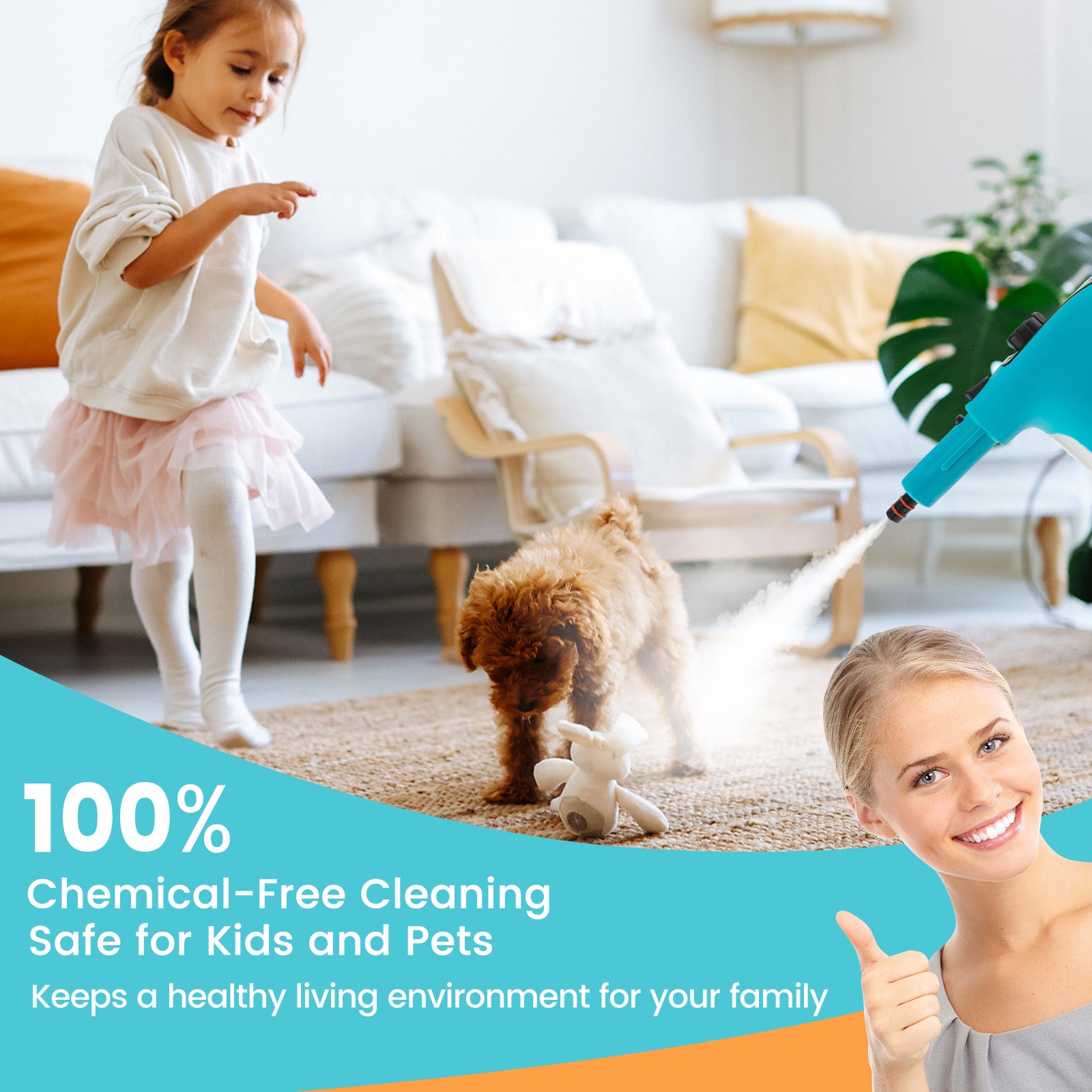 1400W Handheld Steam Cleaner with 14-Piece Accessory Kit and Child Lock, Blue Vacuums & Cleaners at Gallery Canada