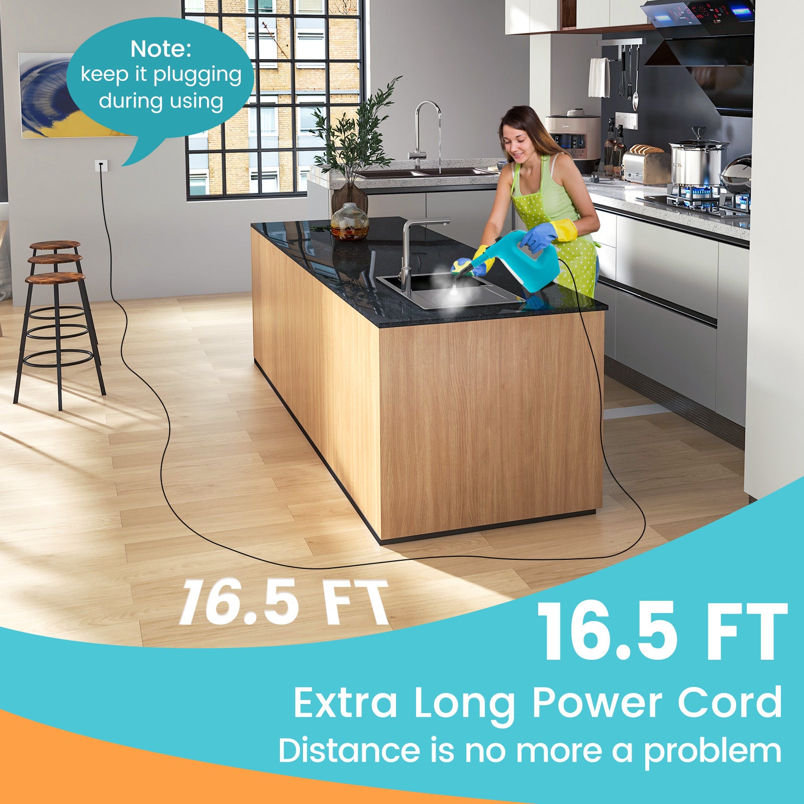 1400W Handheld Steam Cleaner with 14-Piece Accessory Kit and Child Lock, Blue Vacuums & Cleaners at Gallery Canada