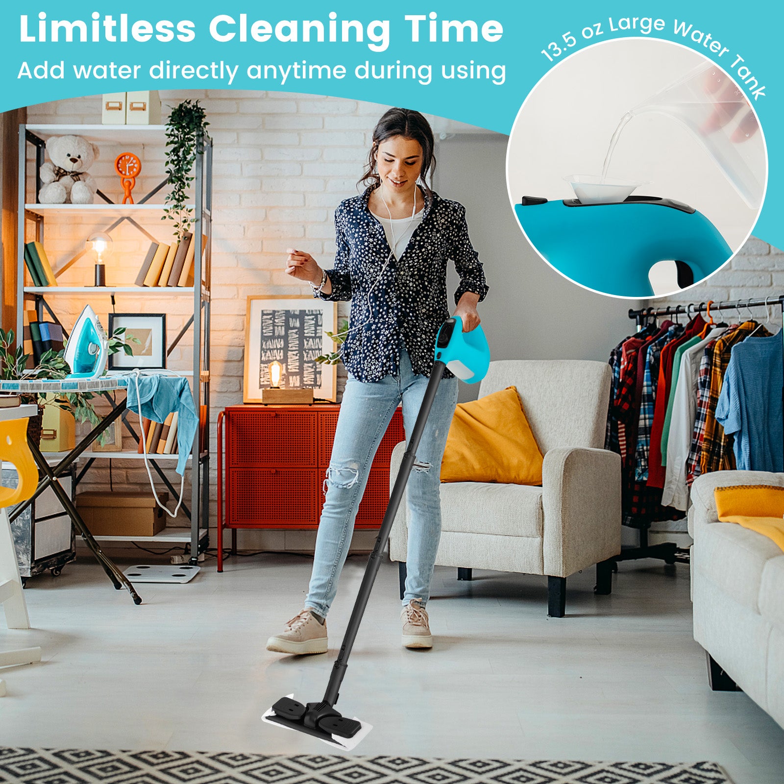 1400W Handheld Steam Cleaner with 14-Piece Accessory Kit and Child Lock, Blue Vacuums & Cleaners at Gallery Canada