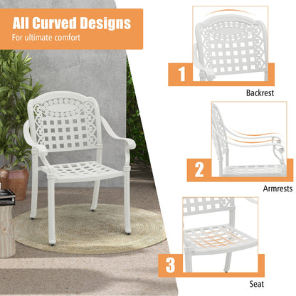 Set of 2 Cast Aluminum Patio Chairs with Armrests, White Patio Dining Chairs   at Gallery Canada