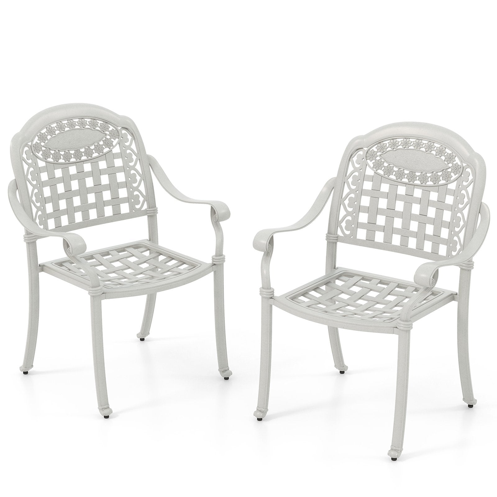 Set of 2 Cast Aluminum Patio Chairs with Armrests, White Patio Dining Chairs   at Gallery Canada