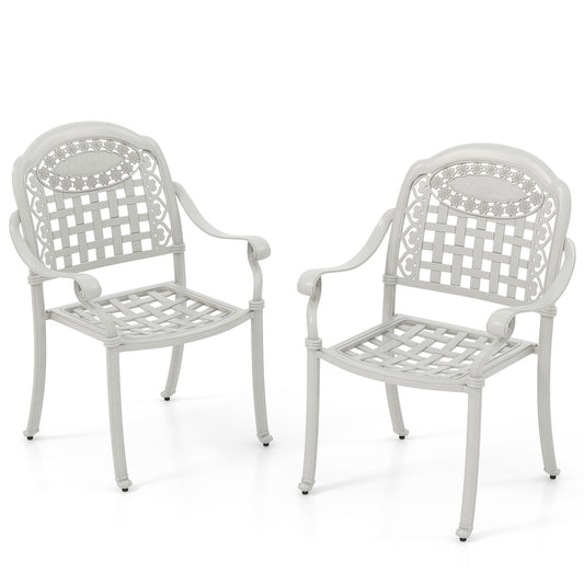 Set of 2 Cast Aluminum Patio Chairs with Armrests, White - Gallery Canada