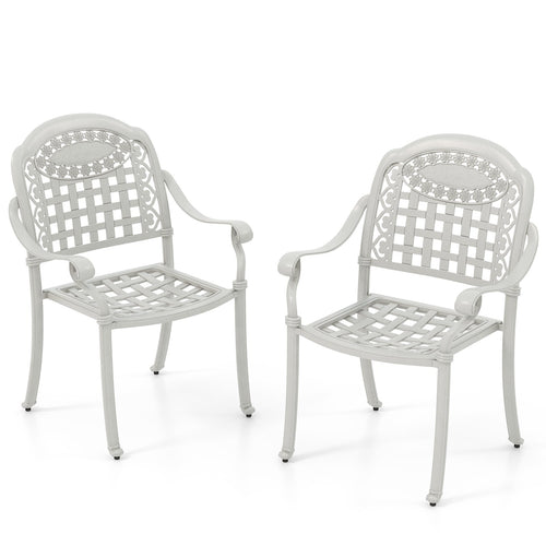 Set of 2 Cast Aluminum Patio Chairs with Armrests, White