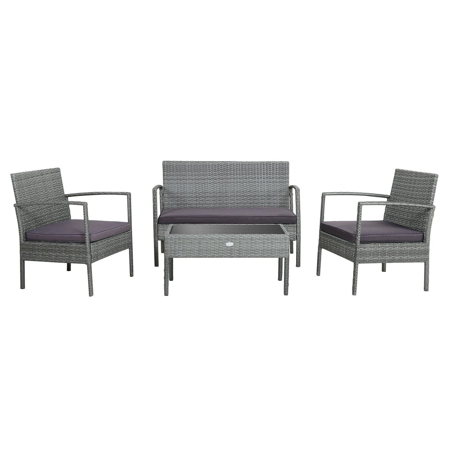 4 Pieces Outdoor Rattan Conversation Set with Comfortable Cushion, Gray Patio Conversation Sets   at Gallery Canada