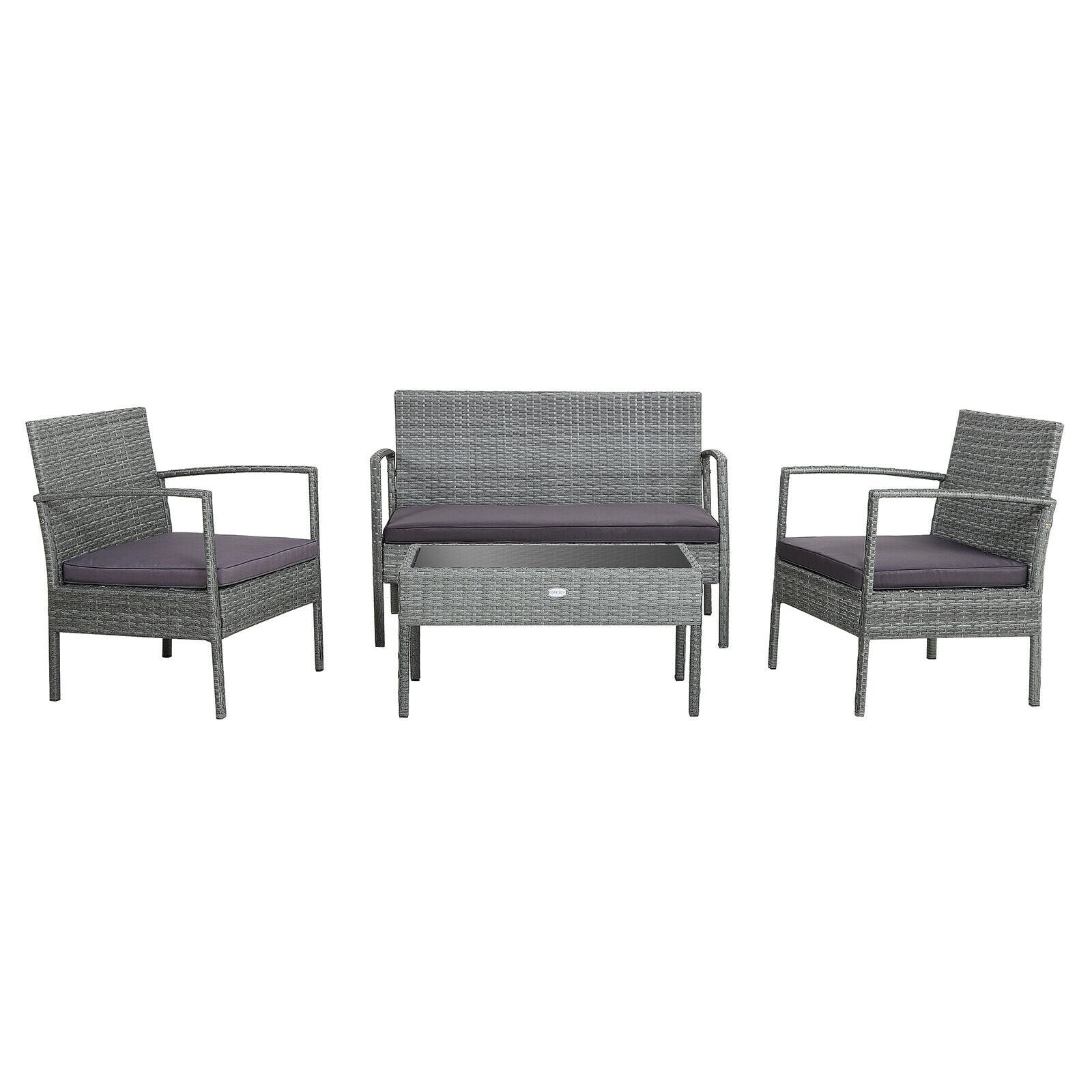 4 Pieces Outdoor Rattan Conversation Set with Comfortable Cushion, Gray - Gallery Canada